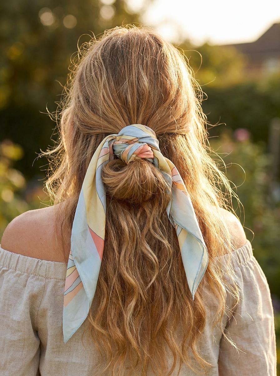 Einfache Sommerfrisur mit Tuch - einfache Frisur für lange Haare